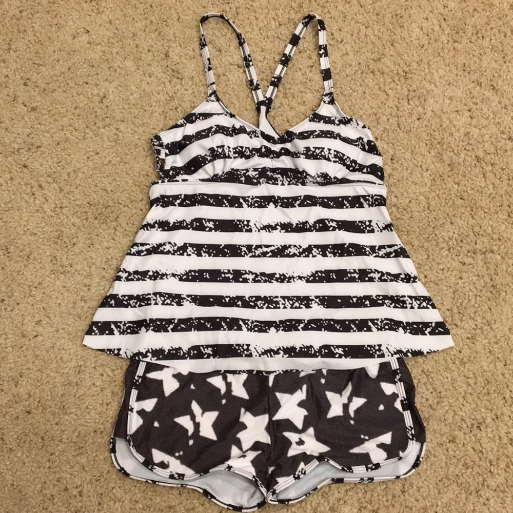 Stars and Stripes Black and White Tankini